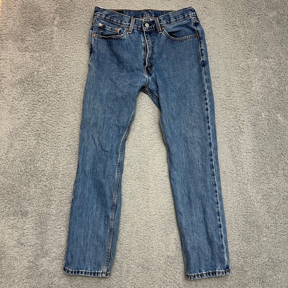 Levis 505 Jeans Mens 32x30 Blue Regular Fit Light Wash Denim Casual Classic - Picture 1 of 13